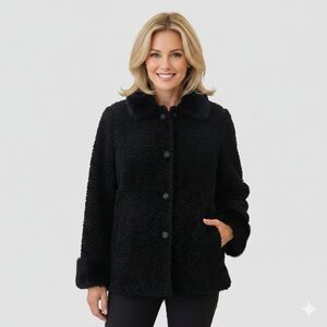 Vintage Luba Black Faux Fur Jacket Women Size L  Cozy Retro Classic Coat